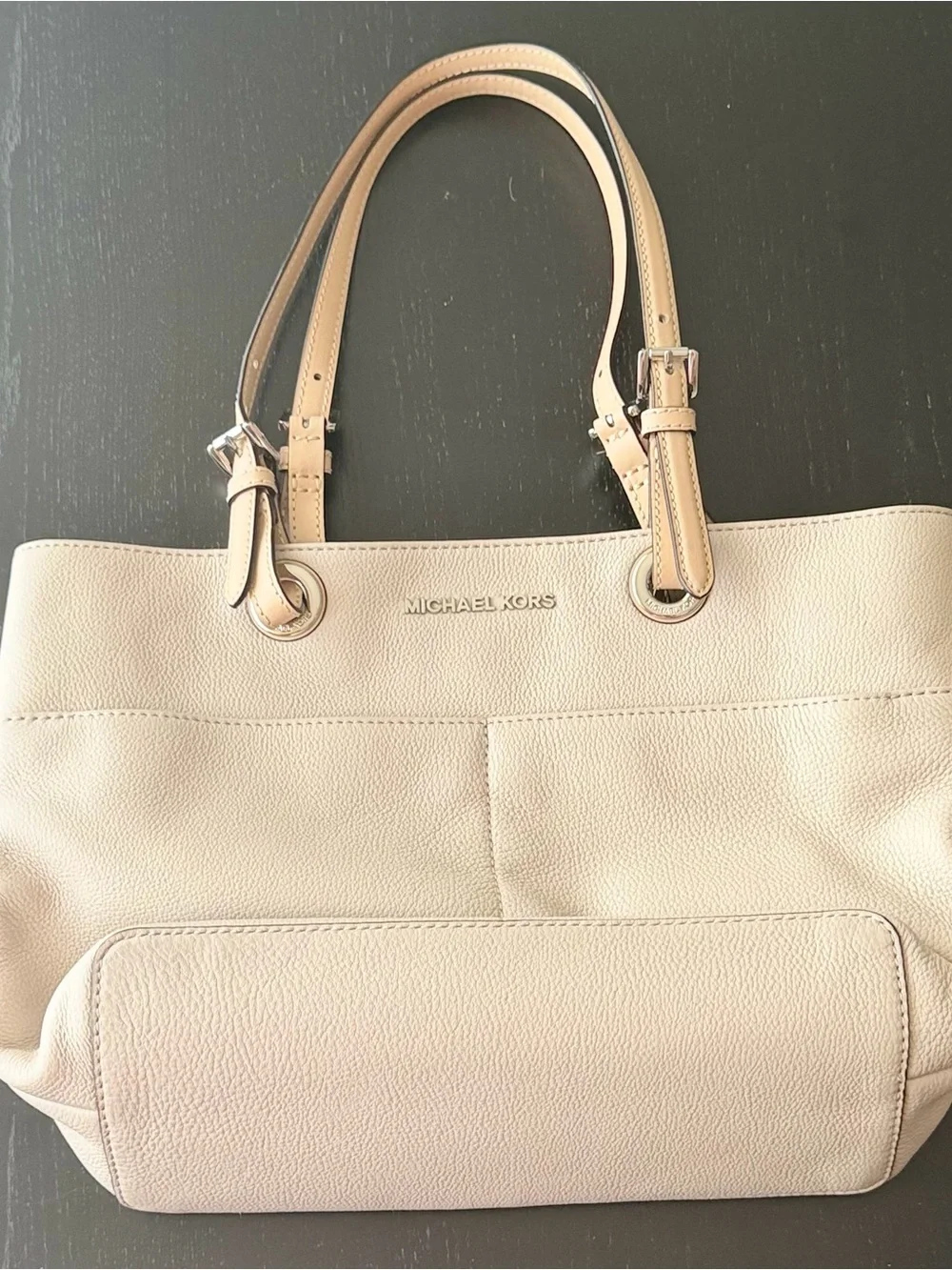 Michael Kors Light Beige Pebbled Leather Shoulder Bag with Gold Logo